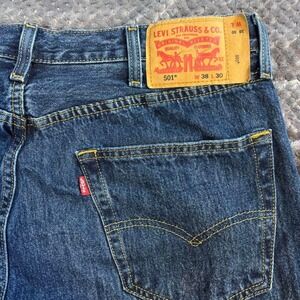 Levi Strauss 501 Jeans Mens W38 L30 Dark‎ Wash Button Fly Straight Leg Denim